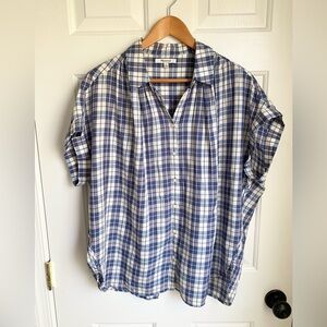 Madewell Blue Plaid Button Down Shirt with Split Open Back